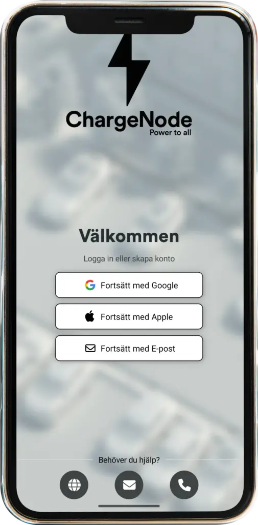 Välj hur du vill starta ditt konto. Antingen via Apple, Google eller e-post.